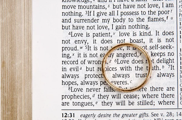 Snubní prsten na Bibli — Stock fotografie