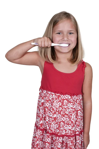 Mała dziewczynka mycie zębów — Zdjęcie stockowe