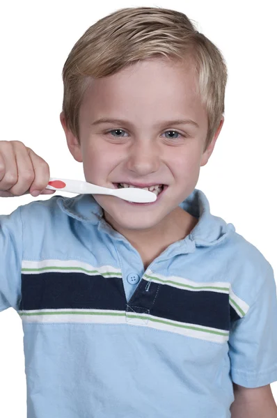 Menino escovar os dentes — Fotografia de Stock