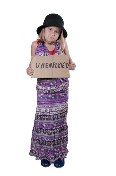 Bambina con un segno di disoccupazione — Foto Stock