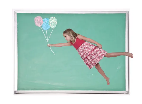Little Girl Floating with Chalk Balloons — Stock Photo, Image