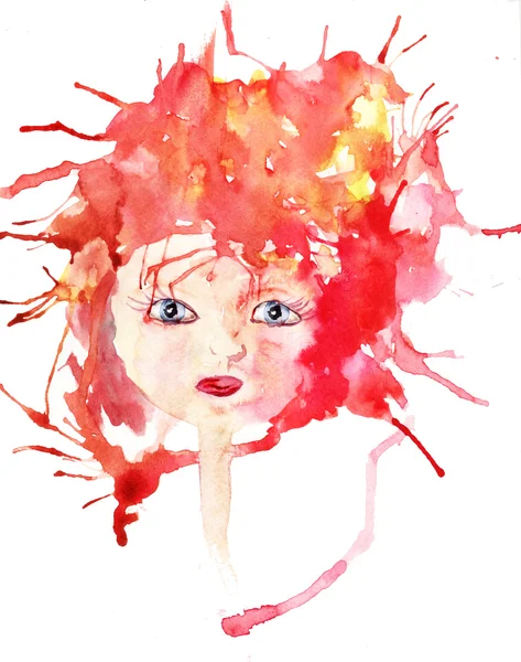 Rajzfilm stílusú lány akvarell illusztrációja — Stock Fotó