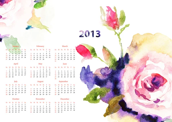 日历与玫瑰鲜花 — 图库照片