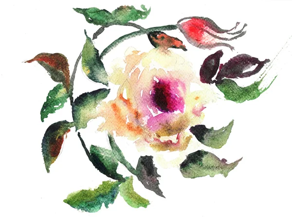 Aquarell-Illustration der stilisierten Rosenblume — Stockfoto