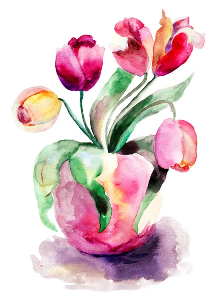 Vase avec des fleurs de tulipes rouges — Photo