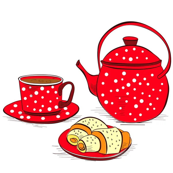 Tasse Tee mit Brötchen — Stockvektor