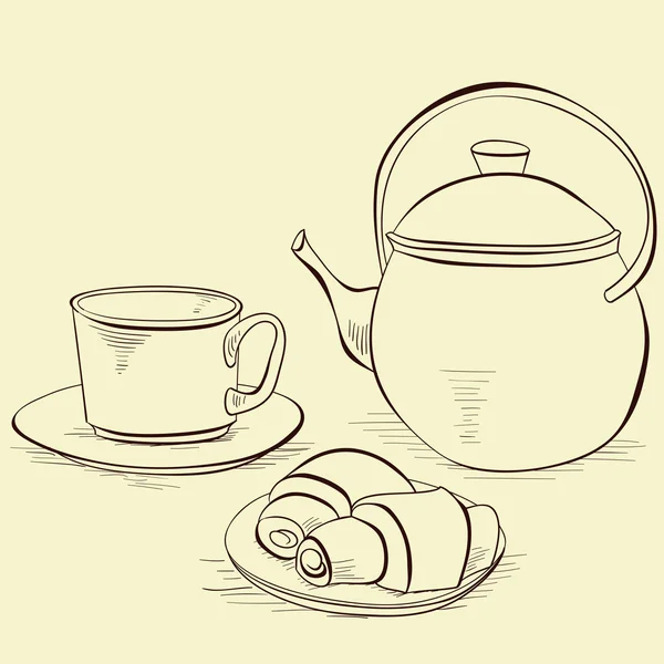 Taza de té con bollos — Vector de stock
