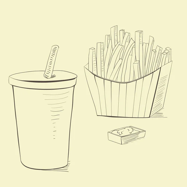 苏打水饮料的法式炸薯条 — 图库矢量图片