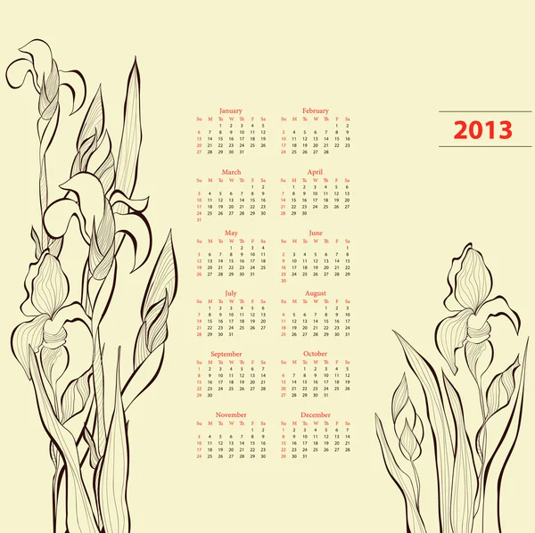 Calendario per il 2013 — Vettoriale Stock