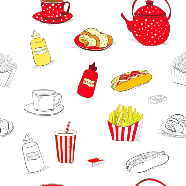 Papier peint sans couture avec beaucoup de nourriture — Image vectorielle
