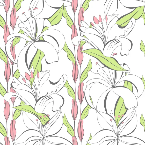 Varrat nélküli háttérkép virágok fehér liliom — Stock Vector