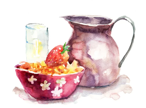 Watercolor ilustração do café da manhã — Fotografia de Stock