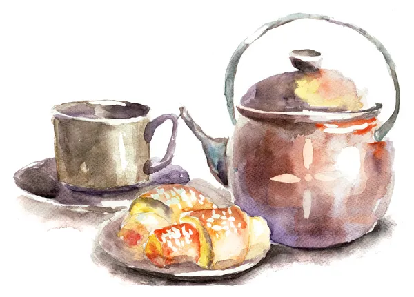 Çay çörekler ile — Stok fotoğraf