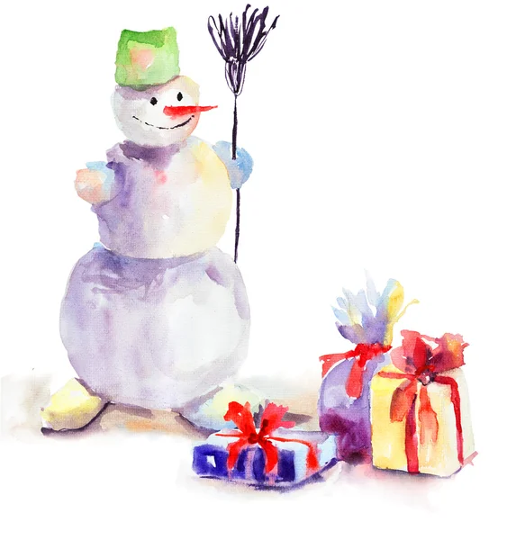 Christmas card with snowman — Stock Photo, Image