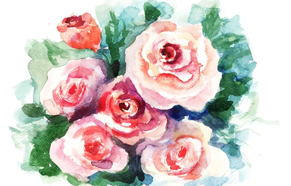 Flores de rosas, pintura de aquarela — Fotografia de Stock
