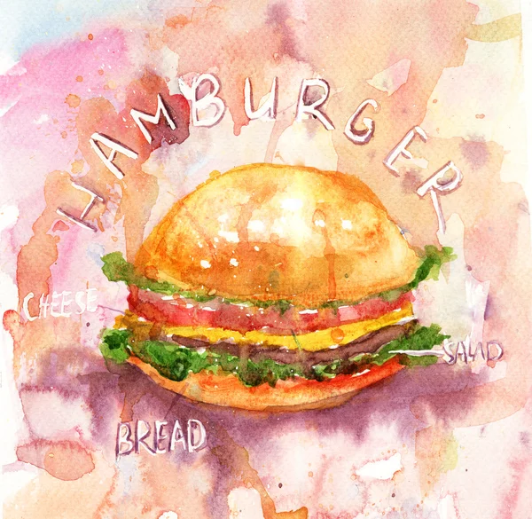 Акварельная иллюстрация гамбургера — стоковое фото