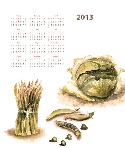 Kalender voor 2013 met plantaardige — Stockfoto