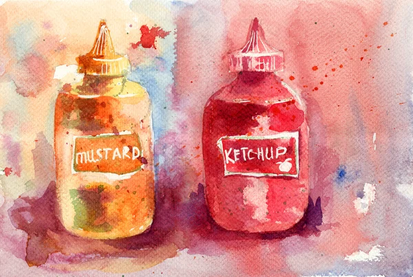 Kečup a hořčice láhve — Stock fotografie