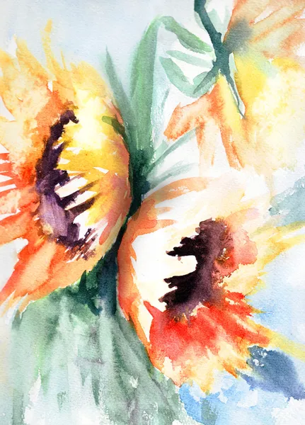 Slunečnice v akvarel — Stock fotografie