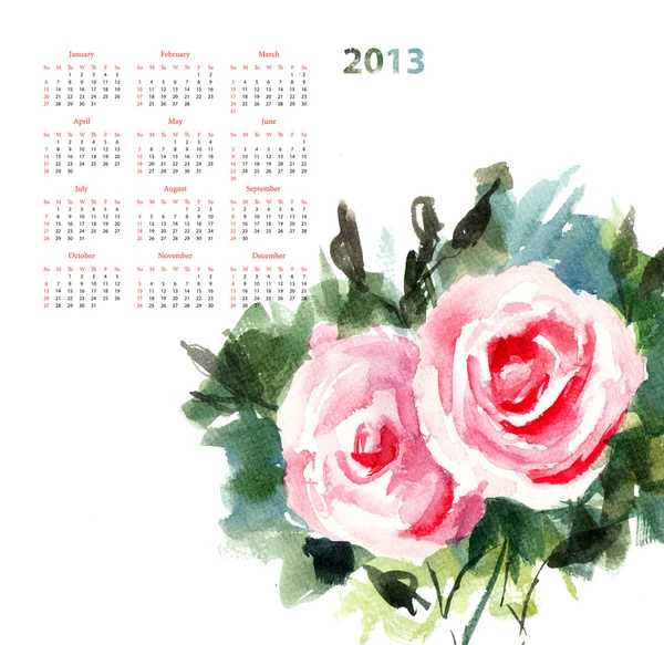 Calendar for 2013 with Roses — Stock Photo, Image