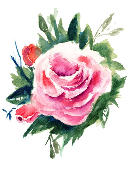 Flores de rosas, pintura de aquarela — Fotografia de Stock