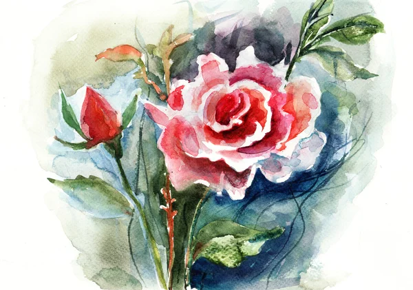 Rode rozen, aquarel illustratie — Stockfoto