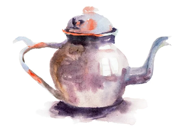 Акварельная иллюстрация чайника — стоковое фото