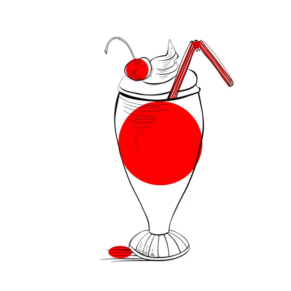 Drikk med fløte i glass og kirsebærtopp – stockvektor