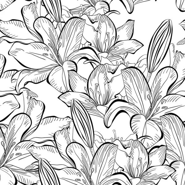 Бесшовный узор с белыми цветами лилии — стоковый вектор