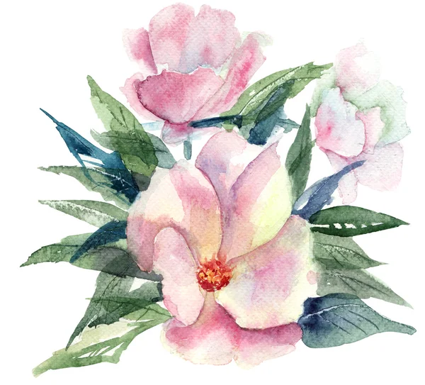 Stiliserad rosa blomma, akvarell illustration — Stockfoto