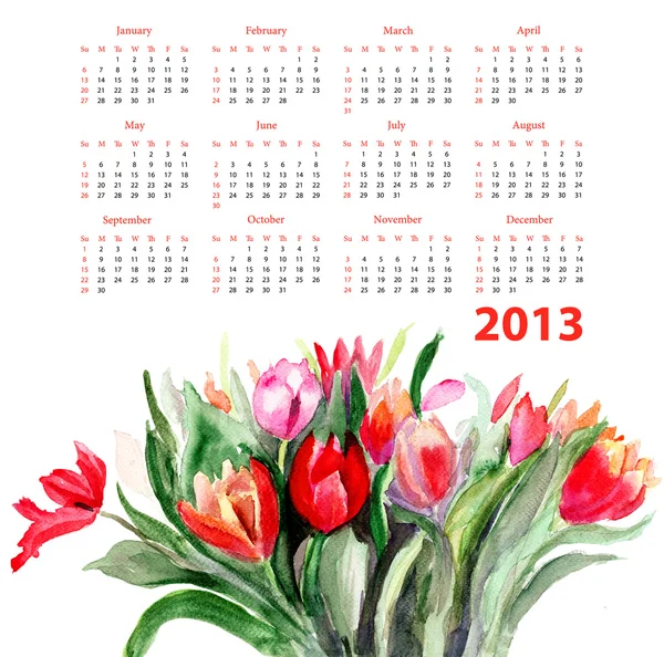 Modelo para calendário 2013 com flores de tulipas — Fotografia de Stock