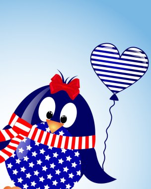  blue sky background with penguin fourth of July