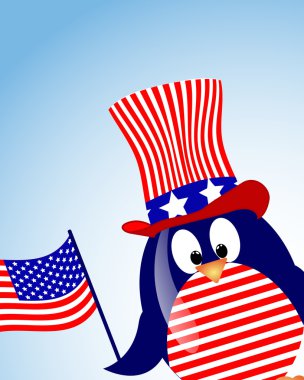  blue sky background with penguin fourth of July