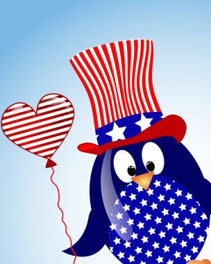  blue sky background with penguin fourth of July