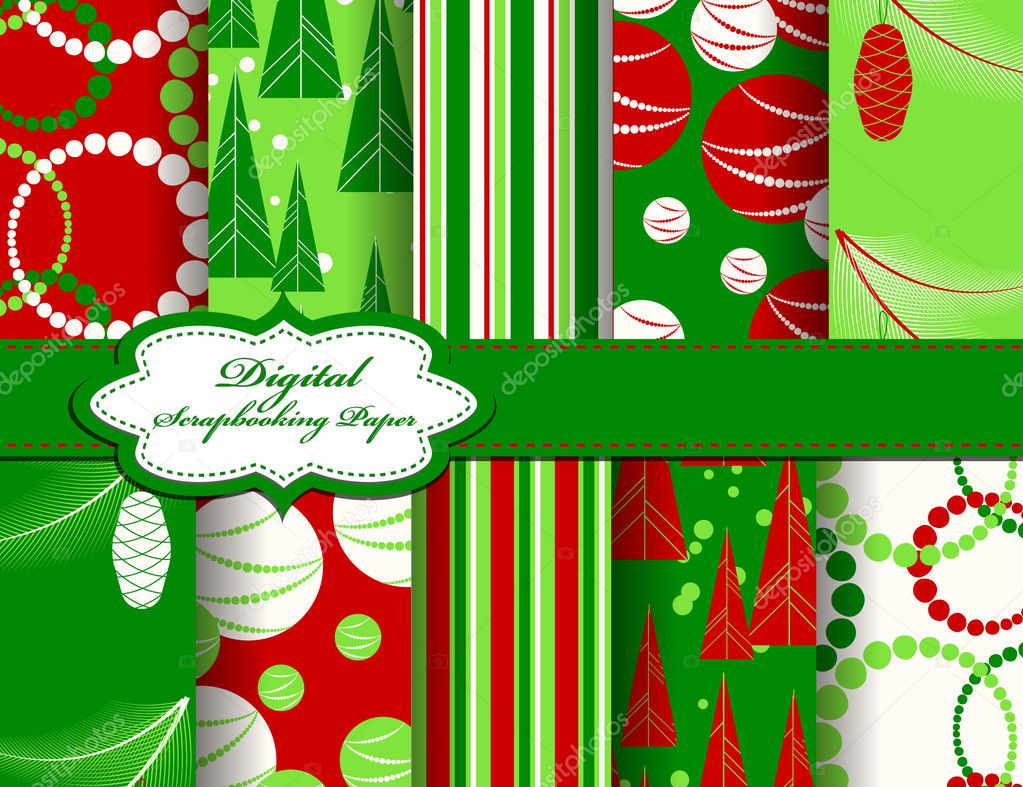 Set of Christmas vector paper for scrapbook