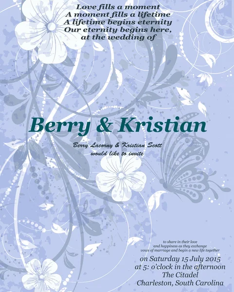 Invitation de mariage vectoriel rétro, dos abstrait décoratif floral — Image vectorielle