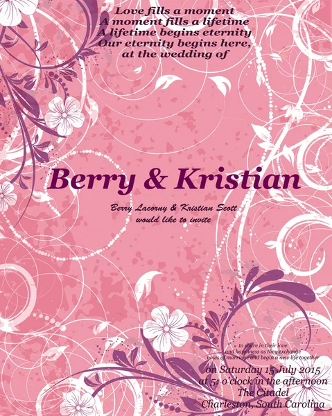 レトロなベクトル結婚式の招待、花の装飾的な抽象バック — ストックベクタ