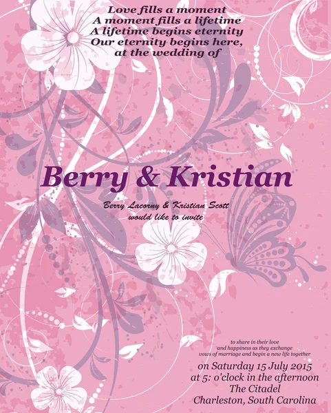 Invitation de mariage vectoriel rétro, dos abstrait décoratif floral — Image vectorielle