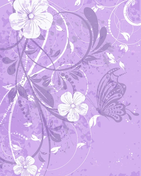 Retro vector bruiloft uitnodiging, floral decoratieve abstracte achtergrond, vlinder — Stockvector