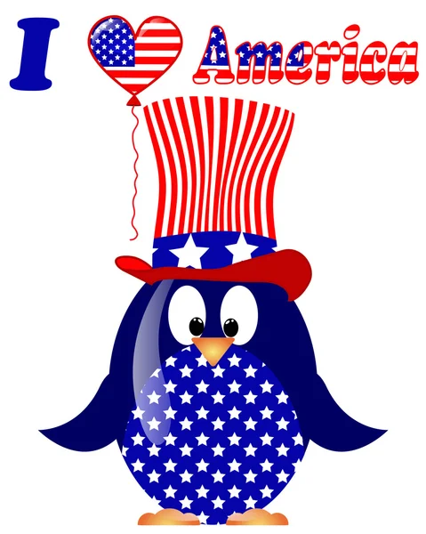 Vector white background with penguin fourth of July — Stock Vector