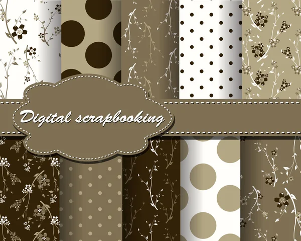 Set of vector flower and polka dot paper for scrapbook — Stock Vector
