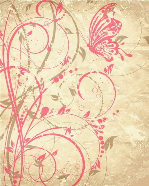 Φόντο λουλούδι φορέα με πεταλούδα — Διανυσματικό Αρχείο