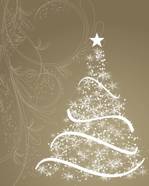 Arbre de Noël stylisé sur fond floral décoratif — Image vectorielle