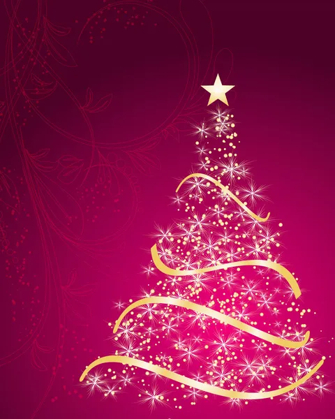 Árvore de Natal estilizada em fundo floral decorativo — Vetor de Stock