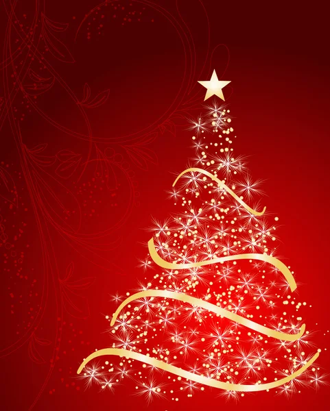 Árbol de Navidad estilizado sobre fondo floral decorativo — Vector de stock