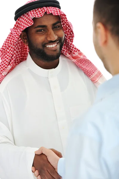 Arabic and european american business man making a deal and hand — Stock Photo, Image