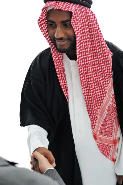 Sheikh fare un accordo con uomo d'affari caucasico — Foto Stock