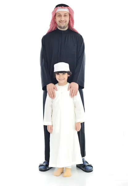 Arabic Muslim father and son standing together — Stock Photo, Image