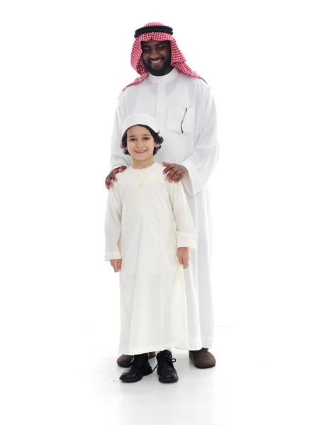 Arabic Muslim father and son standing together — Stock Photo, Image
