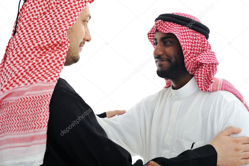 Two Arabic men having warm meeting